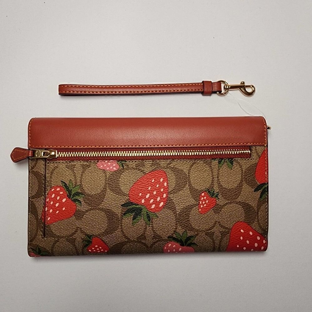 NWT Coach CH524 Signature Canvas Strawberry Travel Envelope Wallet Khaki Multi - Picture 2 of 4